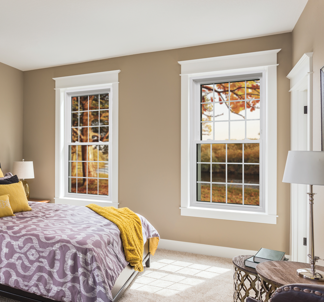 white Double Hung replacement window interior with grids