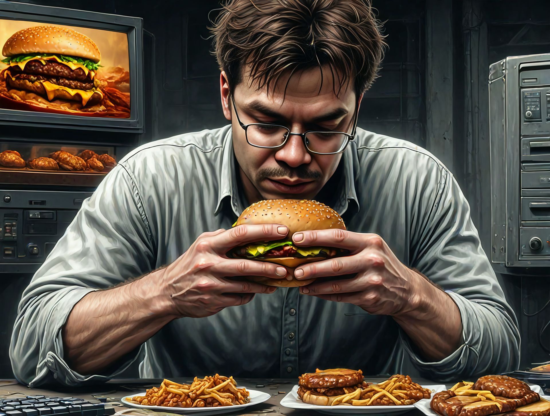 man eating burger
