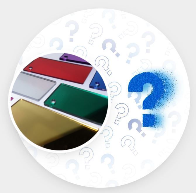 A white circle with a blue question mark in the middle