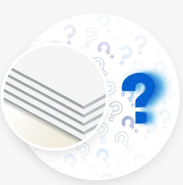 A stack of white sheets with a blue question mark in the middle