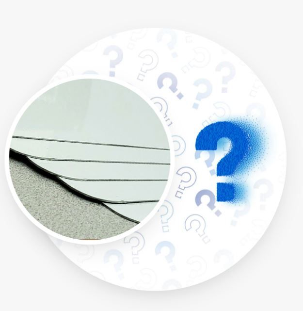 A white circle with a blue question mark on it
