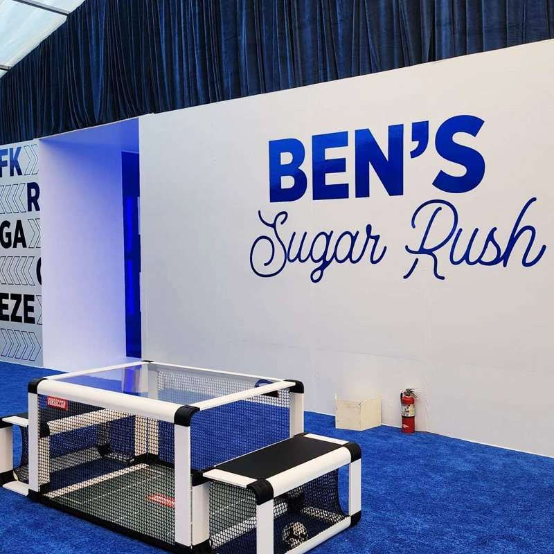 Ben 's sugar rush is written on a white wall