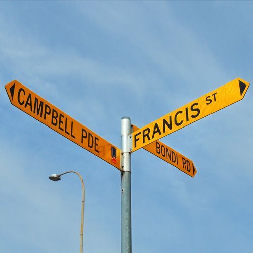 A street sign for campbell pde and francis st
