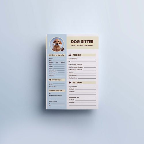 A dog sitter resume with a picture of a dog on it.