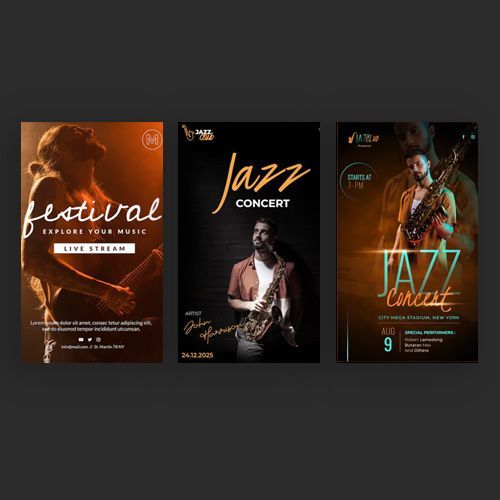 A set of three posters for a jazz concert.