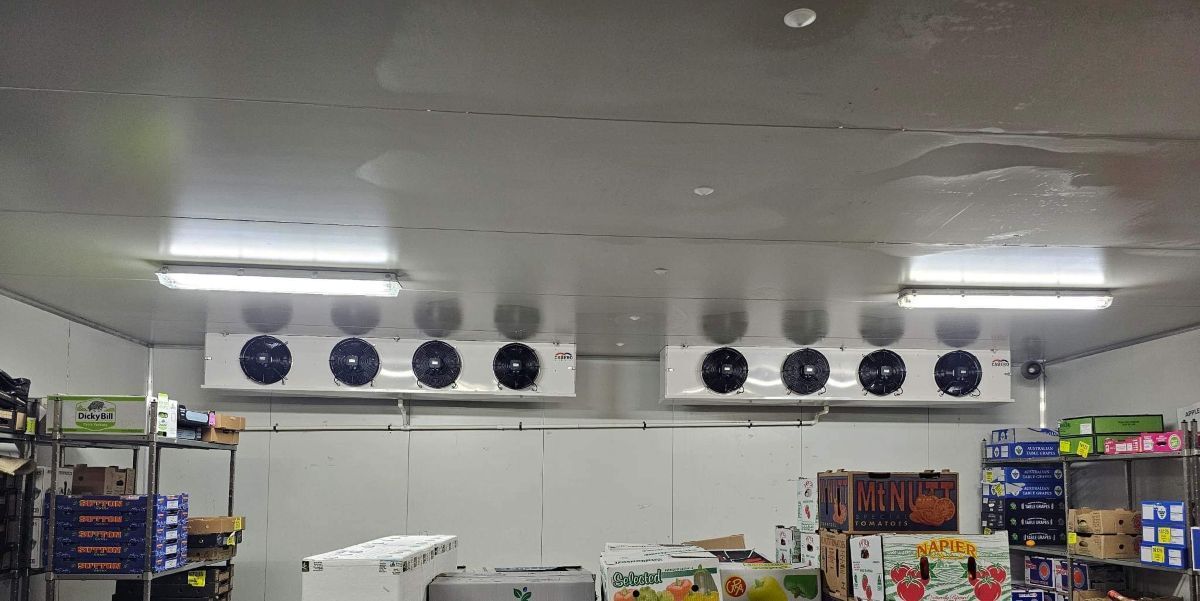 Inside a Refrigerated Storage Room with Multiple Air Conditioning Units — MAE Refrigeration In Mission Beach, QLD