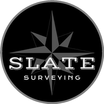 The logo for slate surveying has a compass on it.