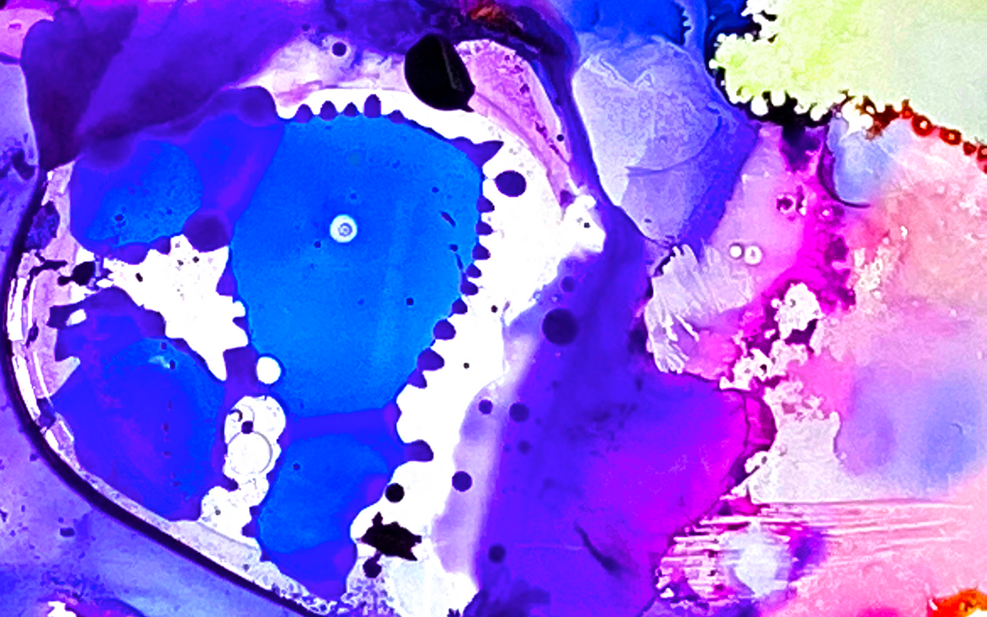 Deloitte logo above a circular abstract design of pink and blue ink swirls, with text: 