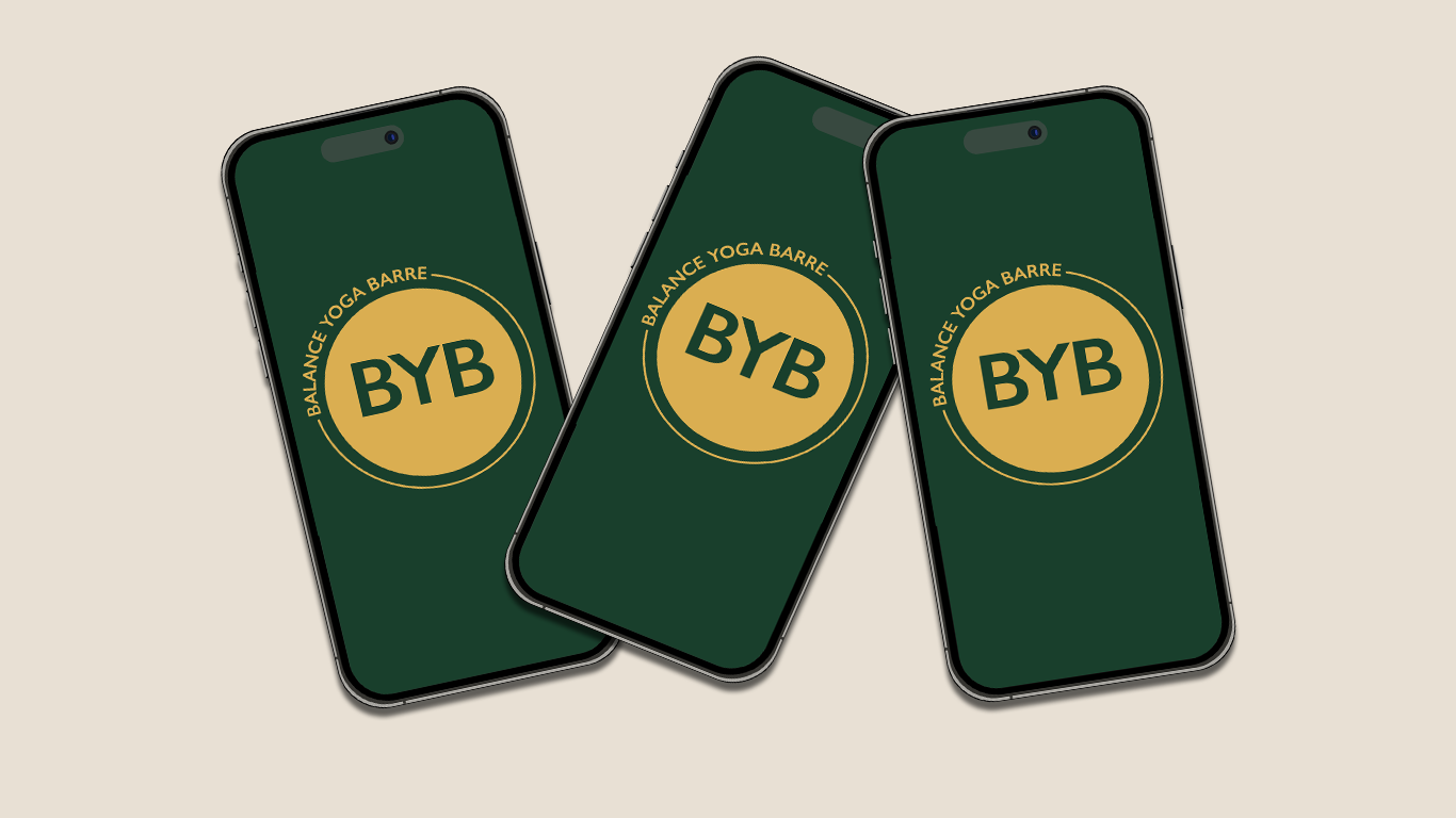 Three dark green smartphones featuring a gold circular 