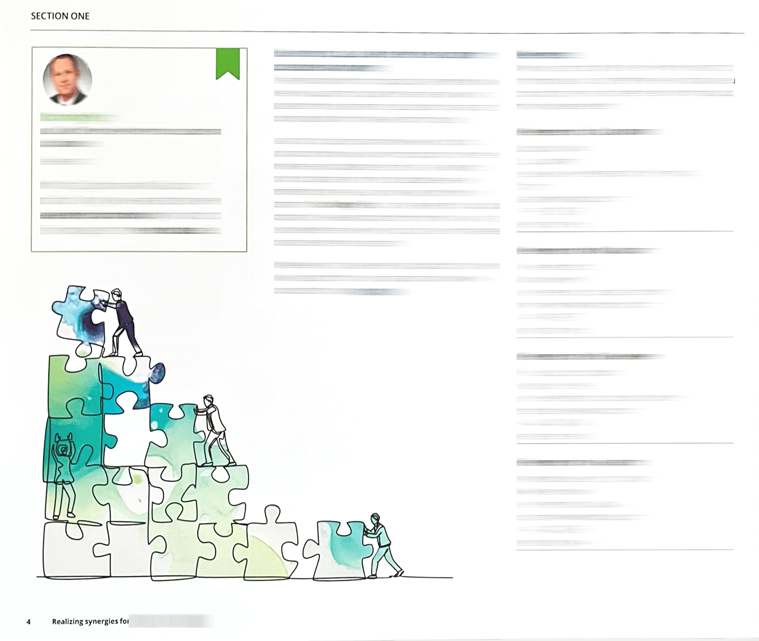 People build a structure with puzzle pieces, suggesting teamwork, growth, and problem-solving.
