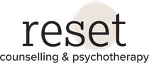 A logo for a company called reset counseling and psychotherapy in barrie.