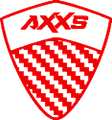 A red and white shield with the word AXXS on it