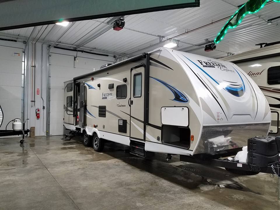 rv trailer in the service center