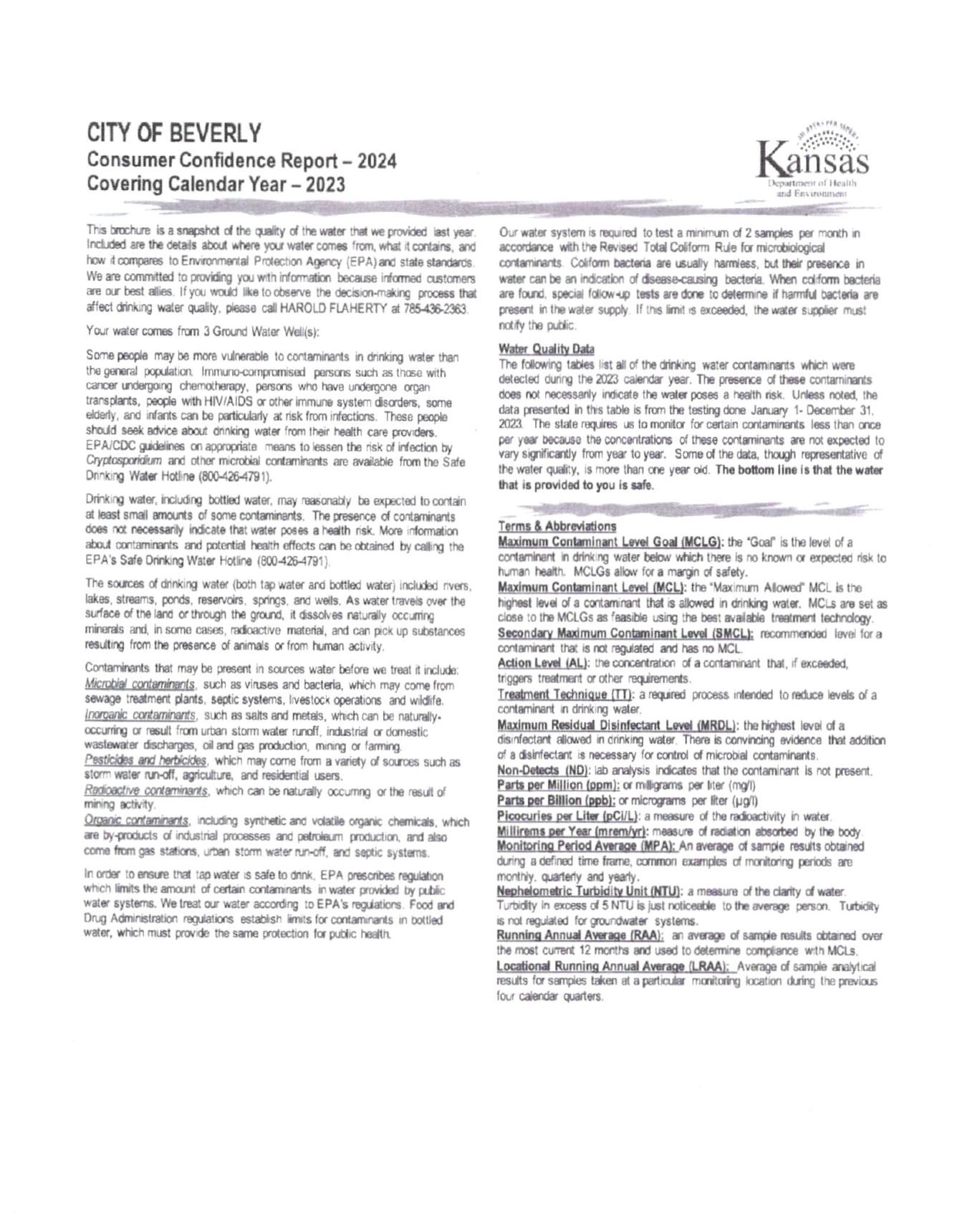 A page of a city of beverly consumer conditions report.
