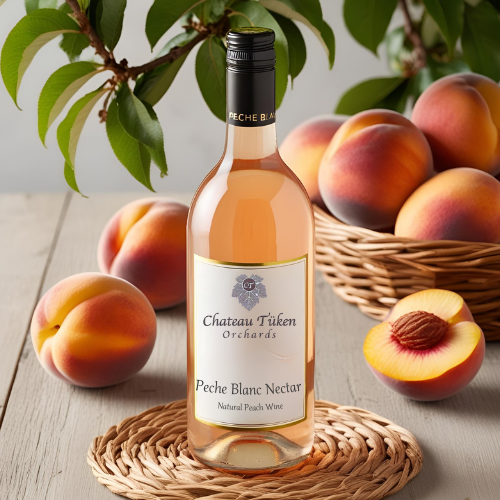 A bottle of chateau tuken peach blanc nectar wine