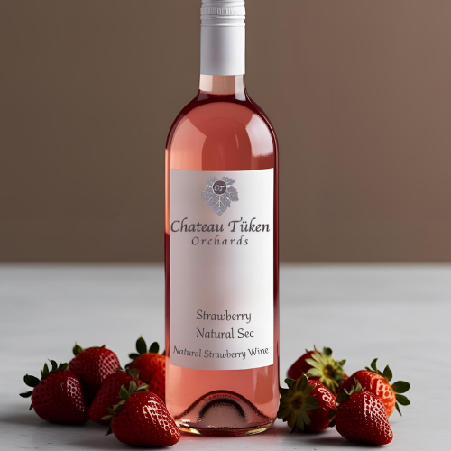A bottle of chateau tuken orchards strawberry natural sec wine