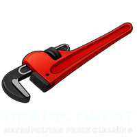 Hexagon logo with mountains, trees, and campfire in orange and blue.