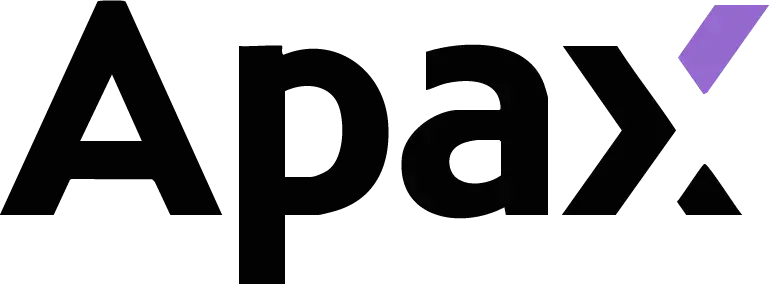Apax, black wordmark with a purple 