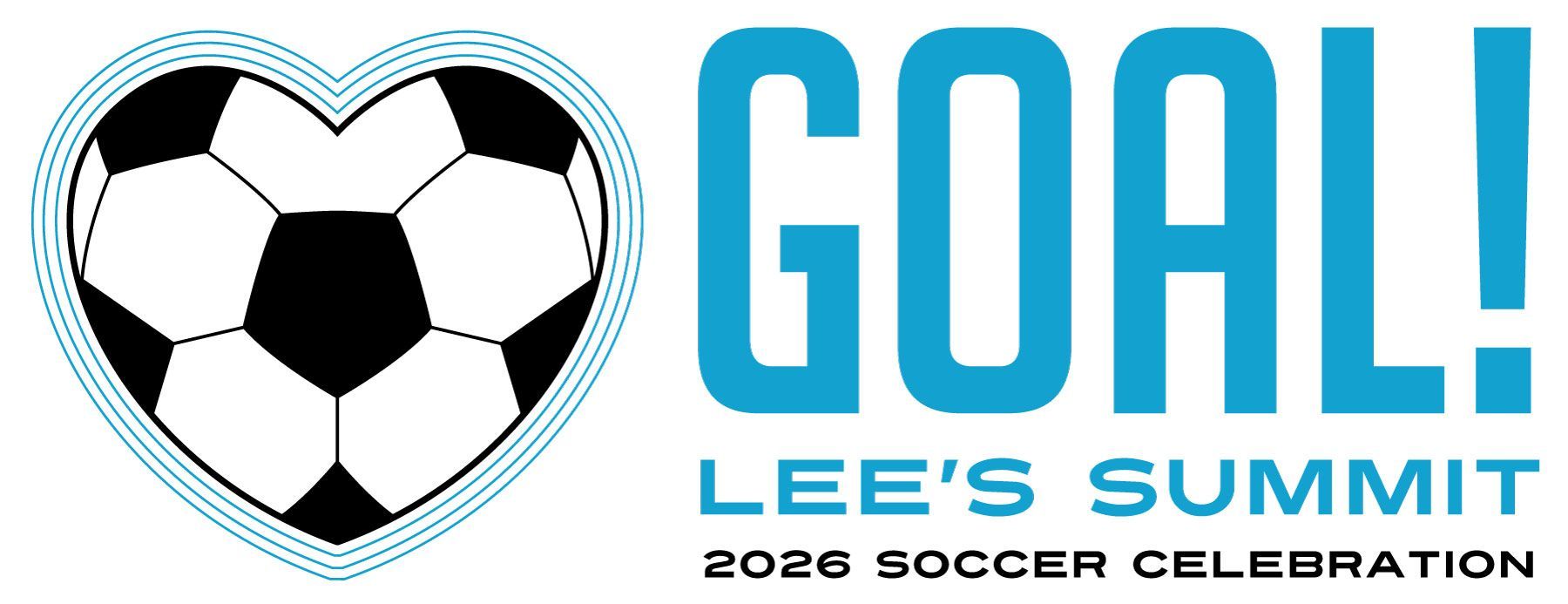 The logo for the lee 's summit soccer celebration shows a soccer ball in the shape of a heart.