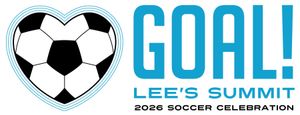 The logo for the lee 's summit soccer celebration shows a soccer ball in the shape of a heart.