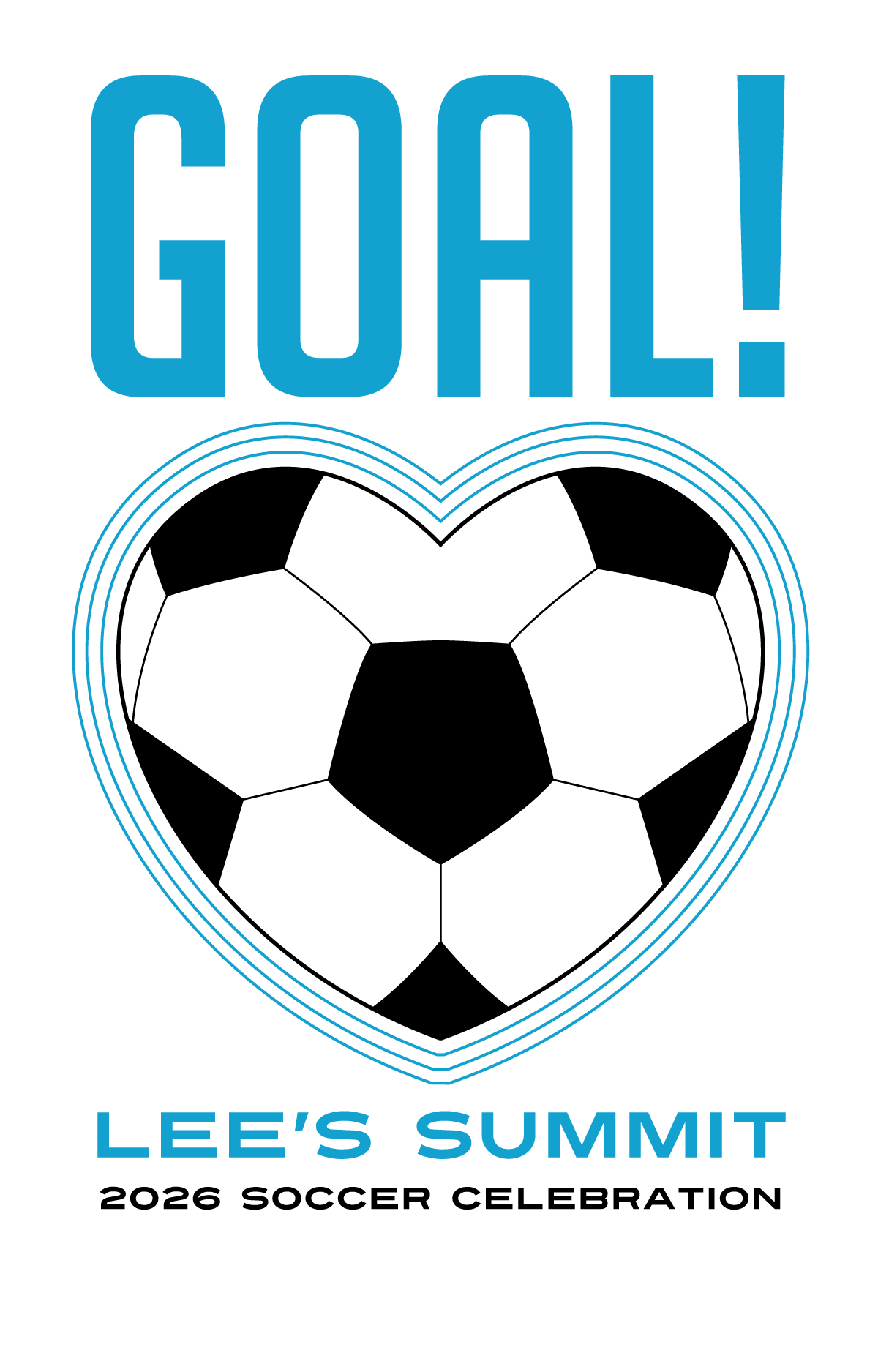 A blue banner with a soccer ball in the shape of a heart.