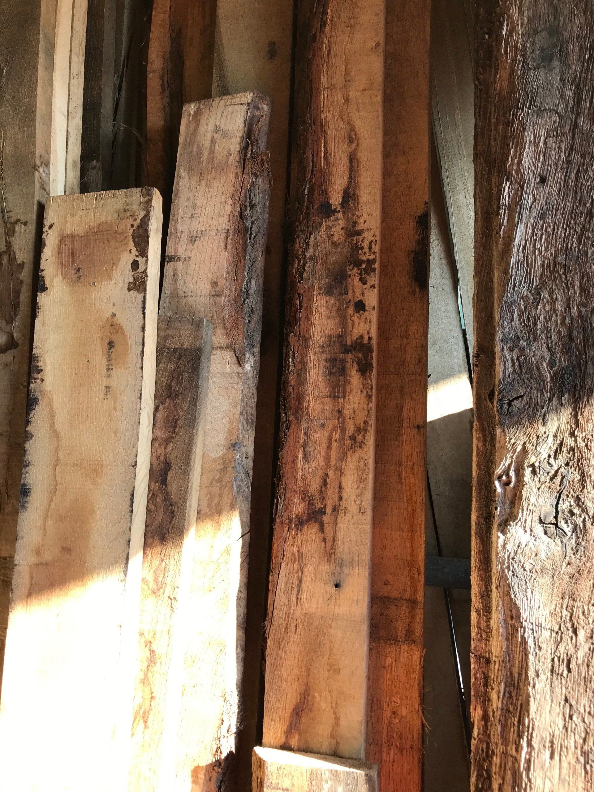 Reclaimed Oak Boards with Bark