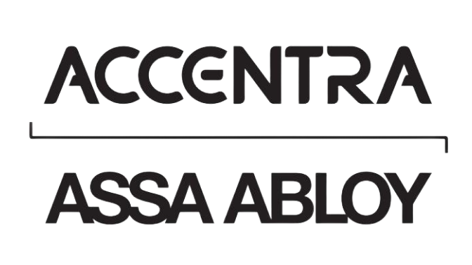 Logo ACCENTRA au-dessus du logo ASSA ABLOY en noir sur fond blanc