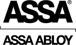 Logo ASSA noir au-dessus du nom ASSA ABLOY sur fond blanc
