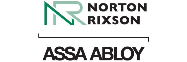 Logos Norton Rixson et ASSA ABLOY en noir et turquoise sur fond blanc