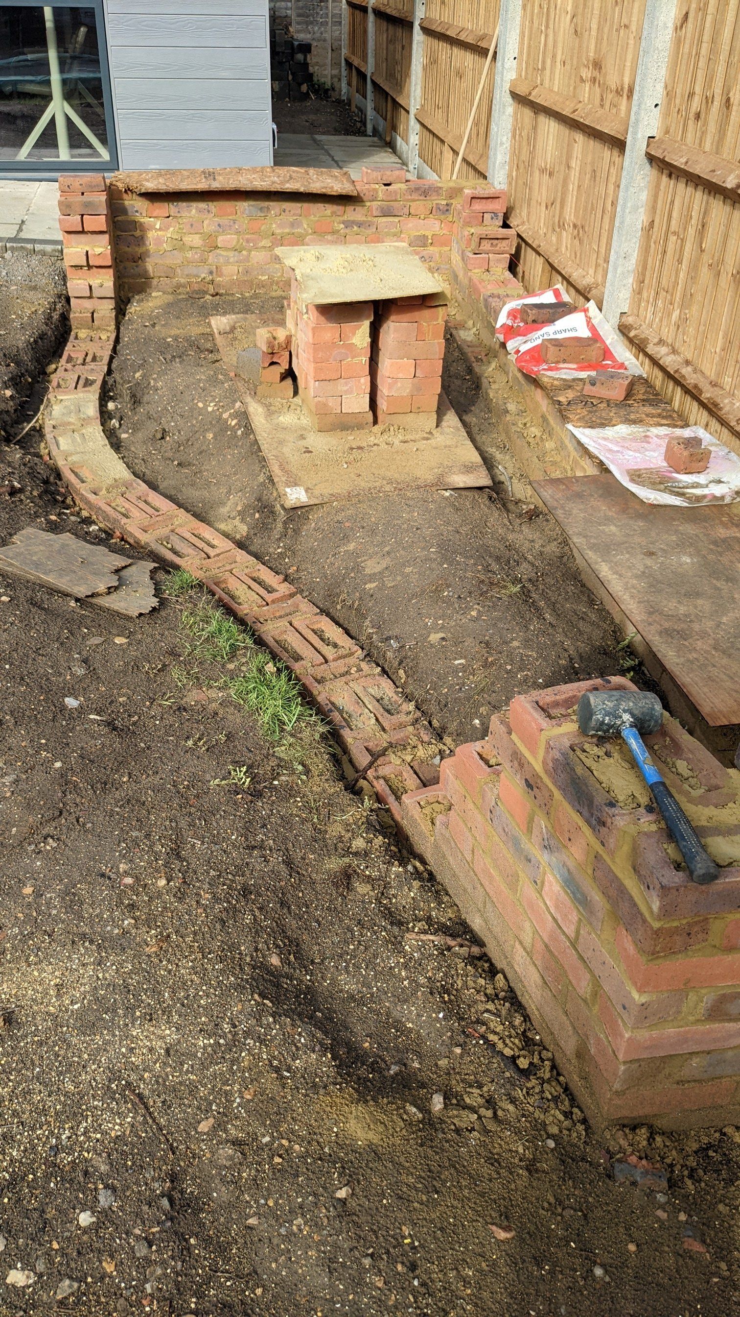 New walled flower bed in garden design