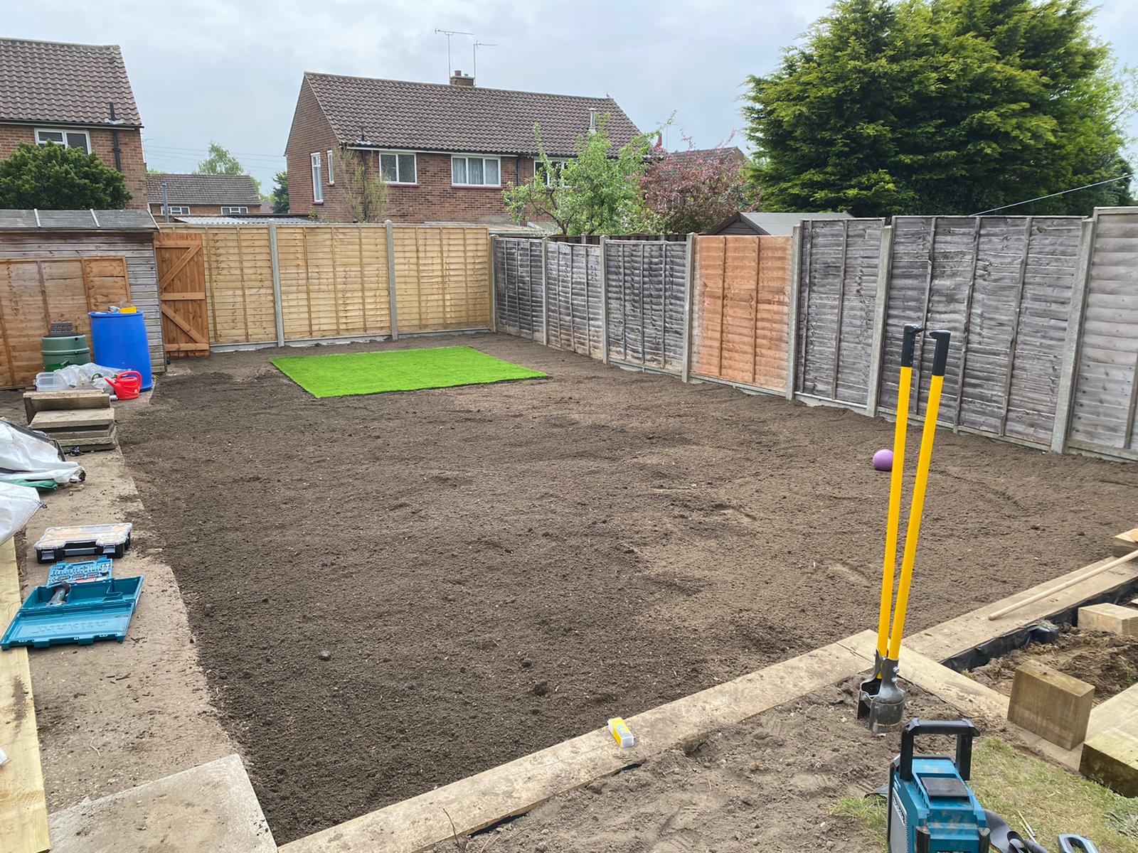 Preparation for turf laying in garden design