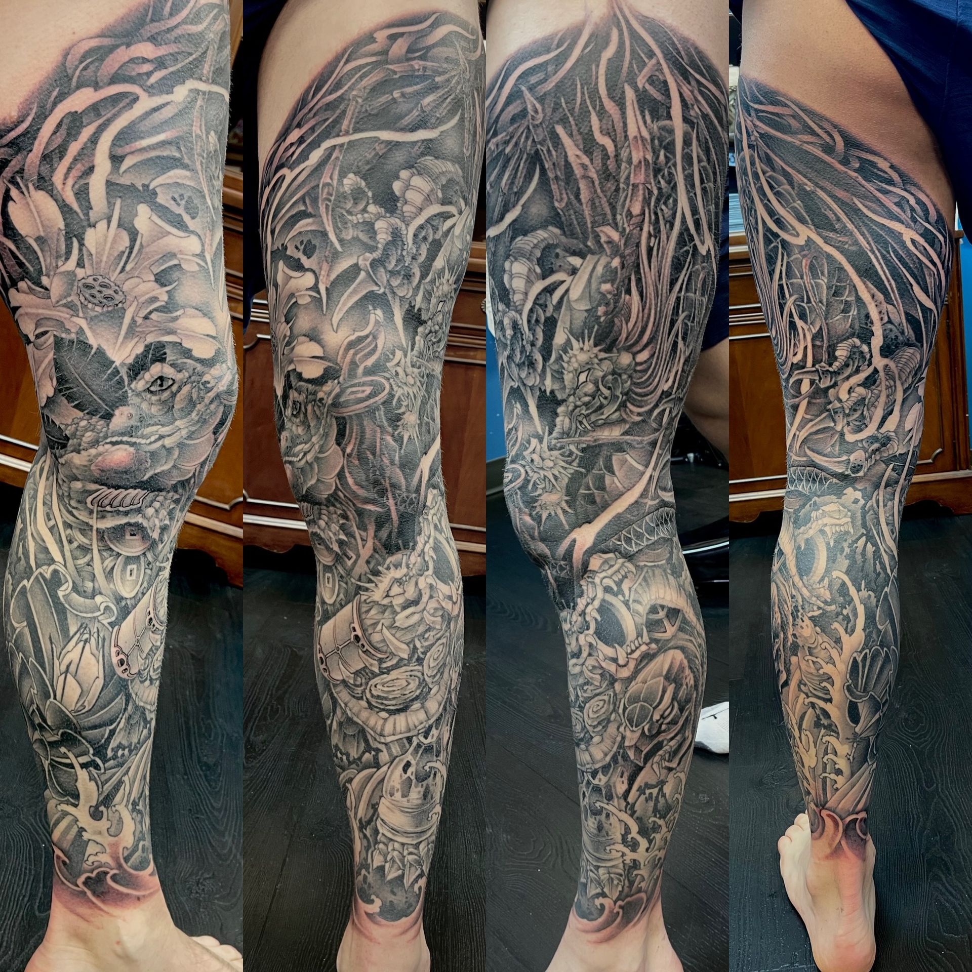 Asian Mythology Sleeve by Brain Dangerfield at Black Gold Tattoo Co in Edmonton Alberta Canada