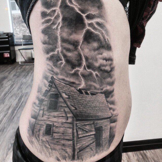 Farm House Tattoo by Steve Hayes at Black Gold Tattoo Co in Edmonton Alberta Canada