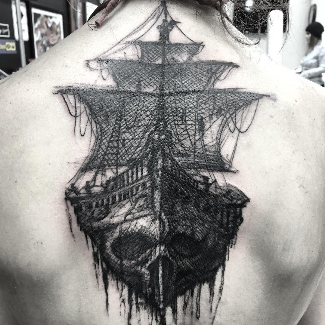 Ghost Pirate Ship Tattoo by Steve Hayes at Black Gold Tattoo Co in Edmonton Alberta Canada