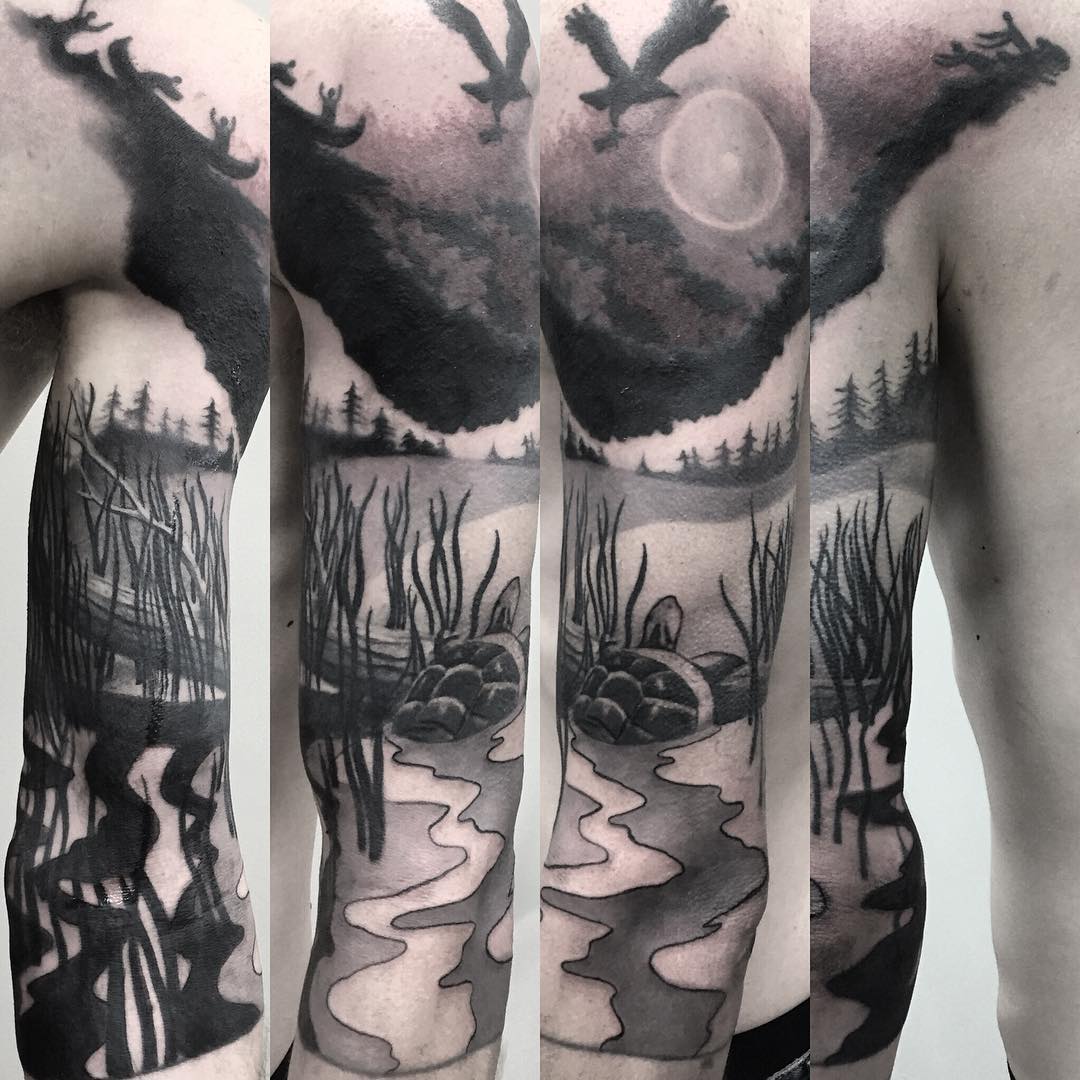 Creek Nature Tattoo by Steve Hayes at Black Gold Tattoo Co in Edmonton Alberta Canada