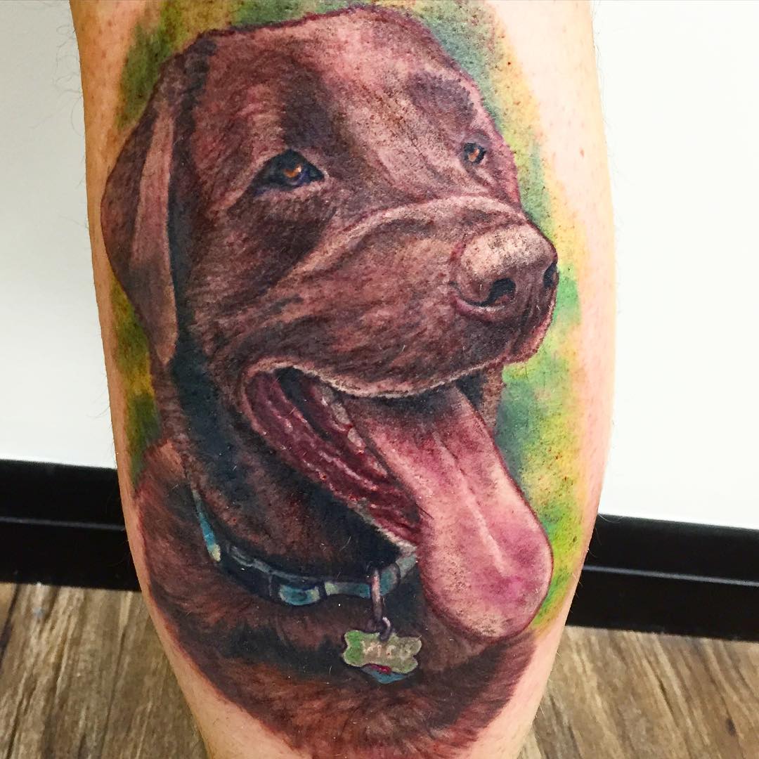 Dog Portrait Tattoo by Steve Hayes at Black Gold Tattoo Co in Edmonton Alberta Canada