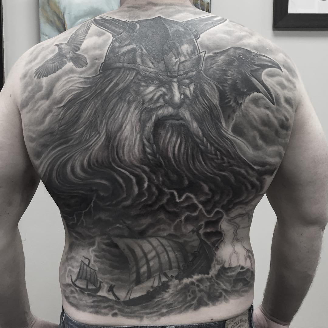 Odin Backpiece by Steve Hayes at Black Gold Tattoo Co in Edmonton Alberta Canada