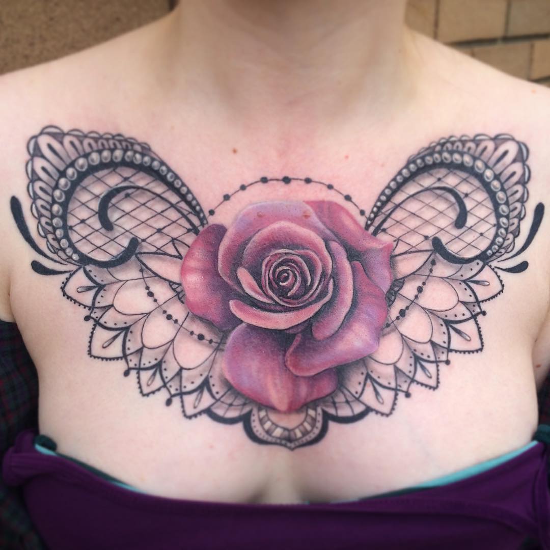 Rose and Lace Tattoo by Sarah Michelle at Black Gold Tattoo Co in Edmonton Alberta Canada