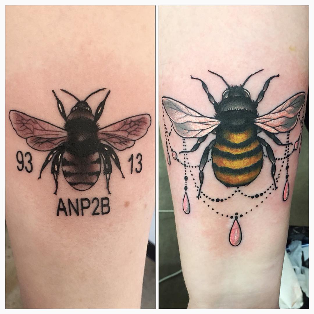 Bee Tattoo by Chad Lavers at Crimson Empire Tattoo in Edmonton Alberta Canada