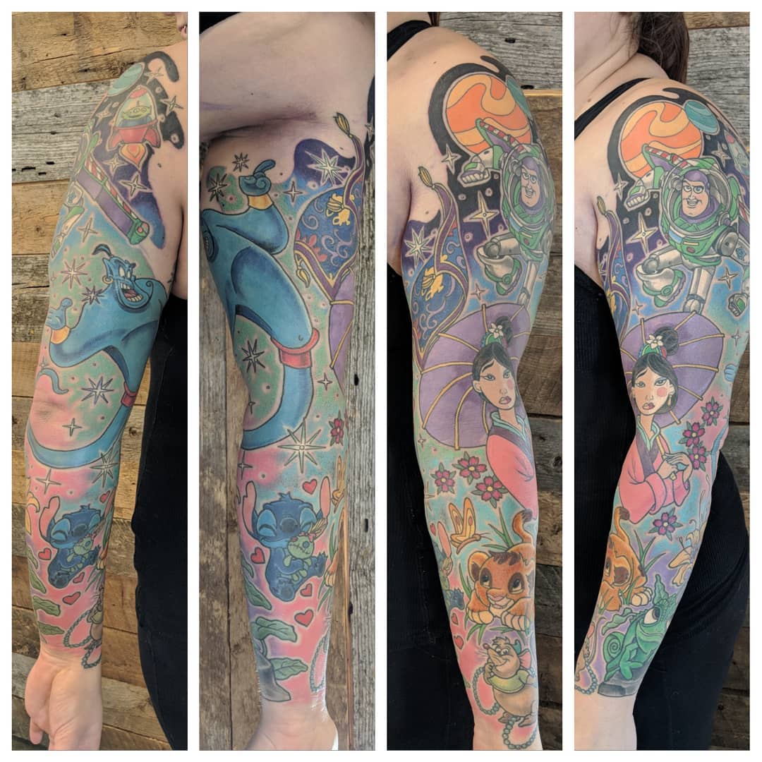 Disney/Pixar Sleeve by Sheila Anderson at Crimson Empire Tattoo in Edmonton Alberta Canada