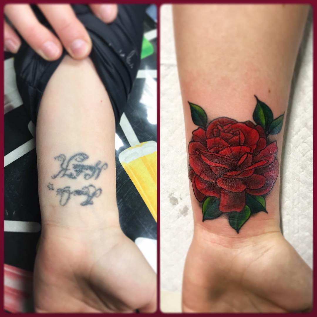 Rose Tattoo (Cover-up) by Jess Alther at Black Gold Tattoo Co in Edmonton Alberta Canada