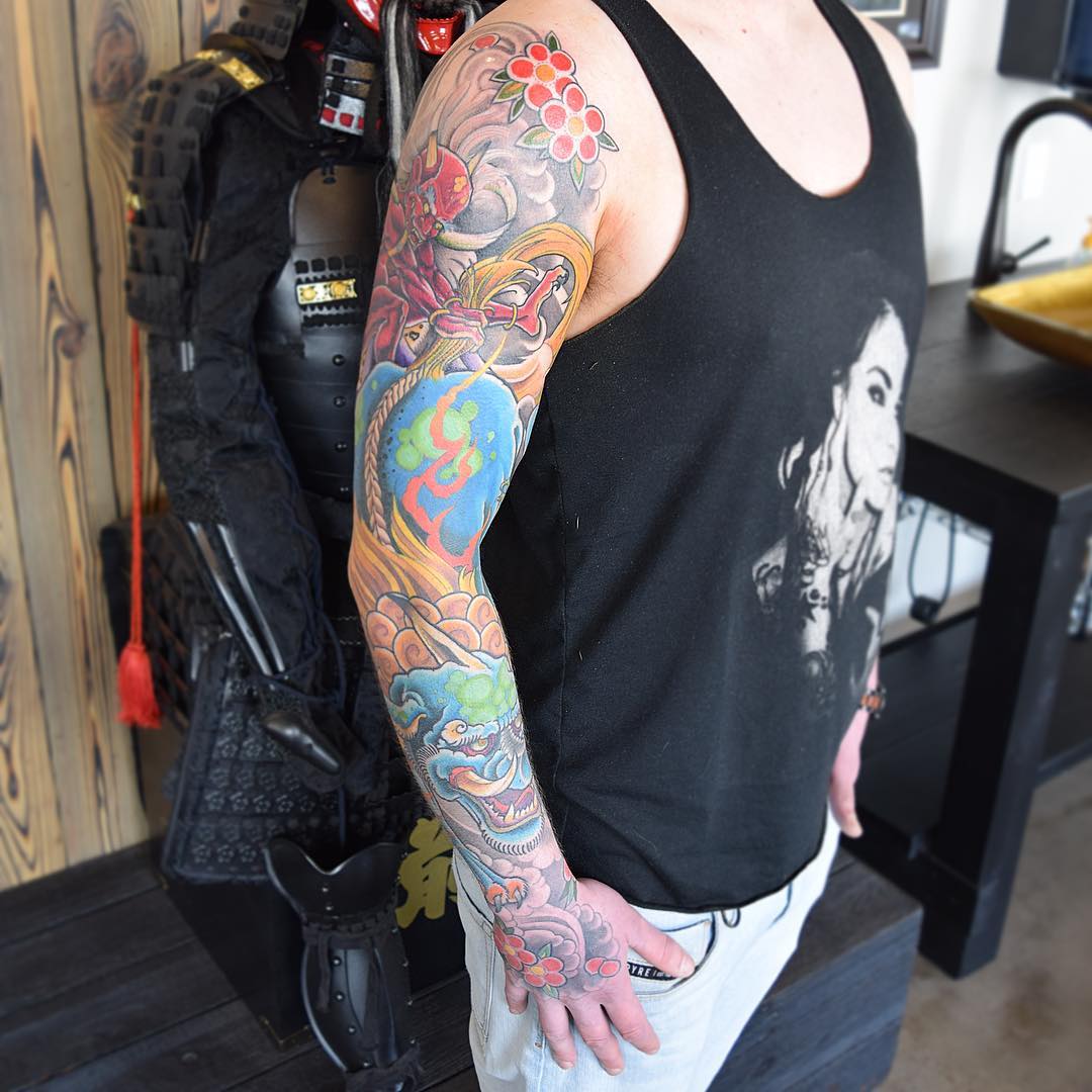 Baku vs. Oni Sleeve by Curt Semeniuk at Crimson Empire Tattoo in Edmonton Alberta Canada