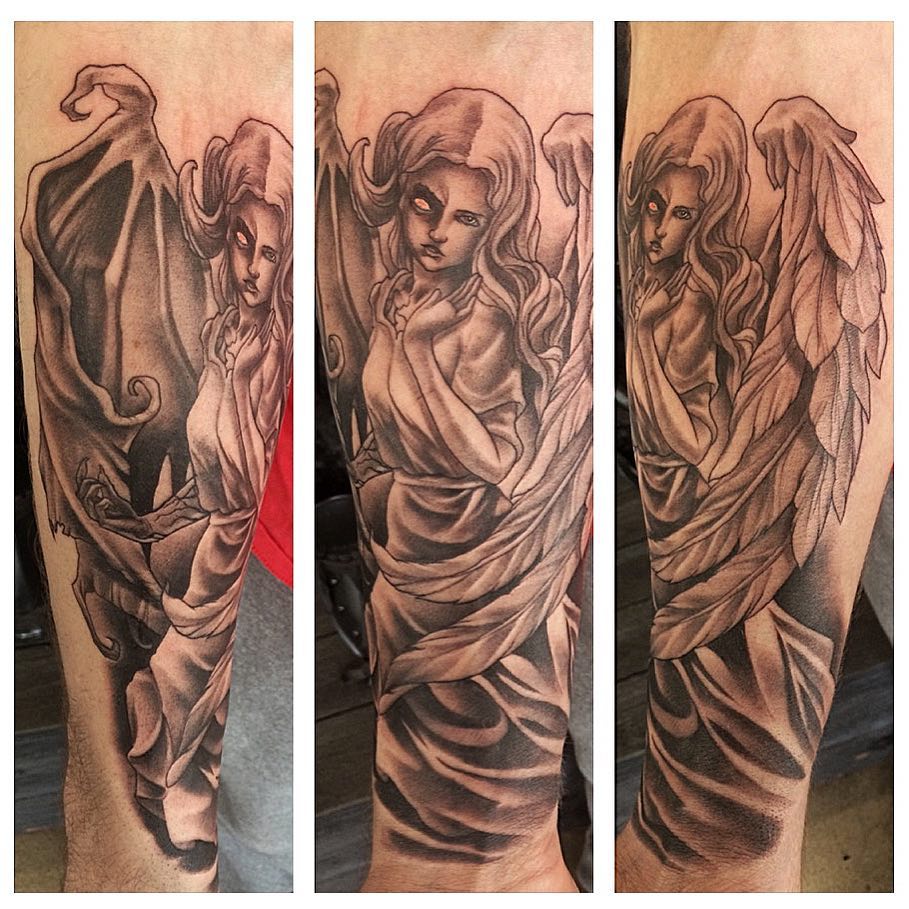 Angel Demon Hybrid Tattoo by Chad Lavers at Crimson Empire Tattoo in Edmonton Alberta Canada