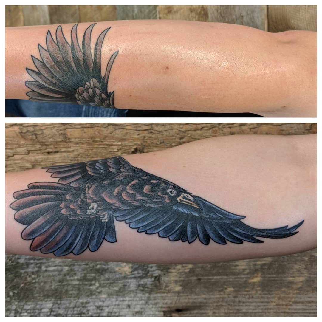 Raven Tattoo by Sheila Anderson at Crimson Empire Tattoo in Edmonton Alberta Canada