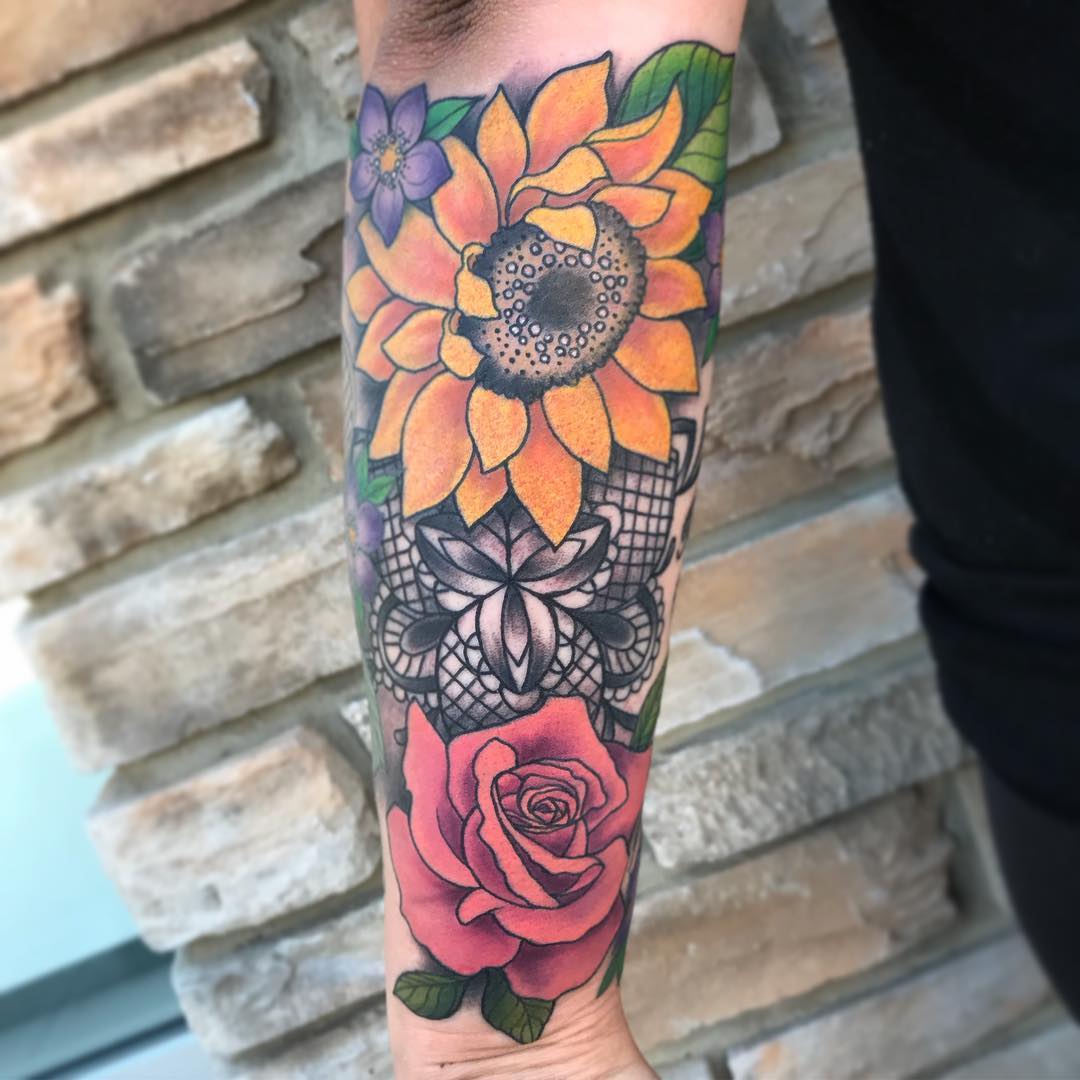 Floral and Lace Tattoo by Jess Alther at Black Gold Tattoo Co in Edmonton Alberta Canada