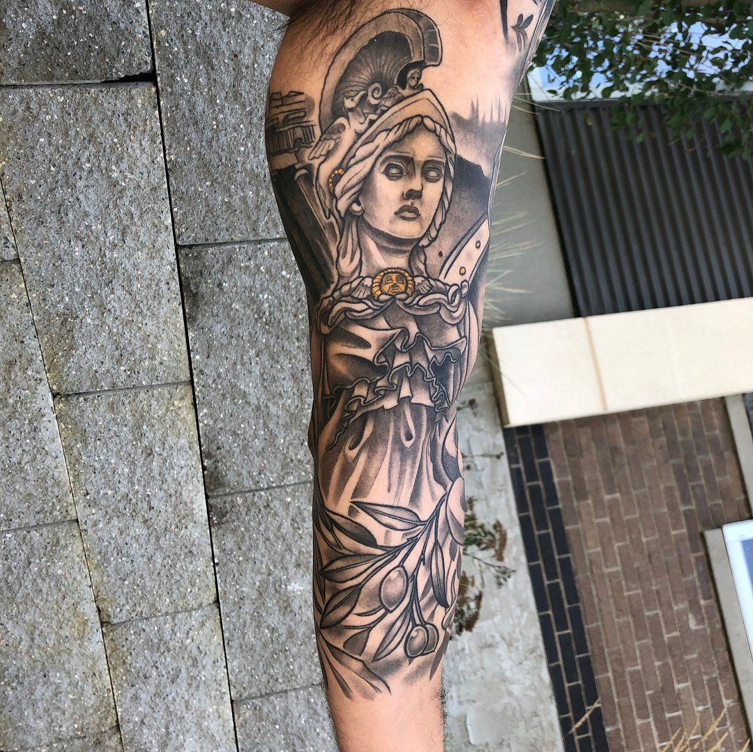 Athena Tattoo by Curt Semeniuk at Crimson Empire Tattoo in Edmonton Alberta Canada