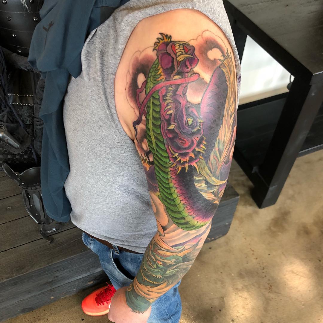 Dragon Sleeve by Curt Semeniuk at Crimson Empire Tattoo in Edmonton Alberta Canada