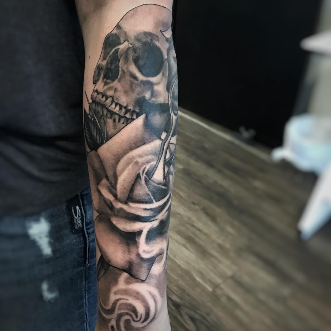 Skull and Rose Tattoo by Alan Coated at Black Gold Tattoo Co in Edmonton Alberta Canada