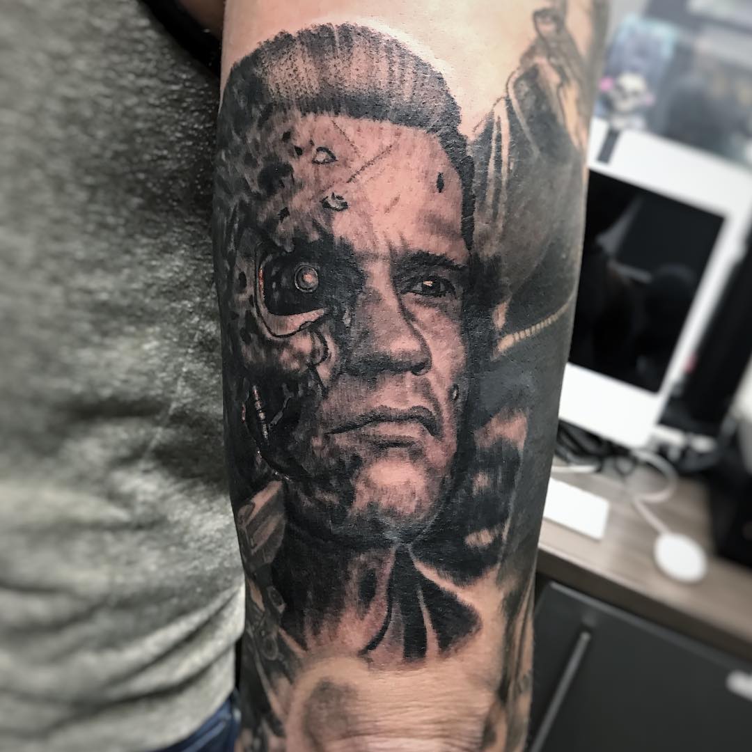 Terminator Tattoo by Alan Coated at Black Gold Tattoo Co in Edmonton Alberta Canada