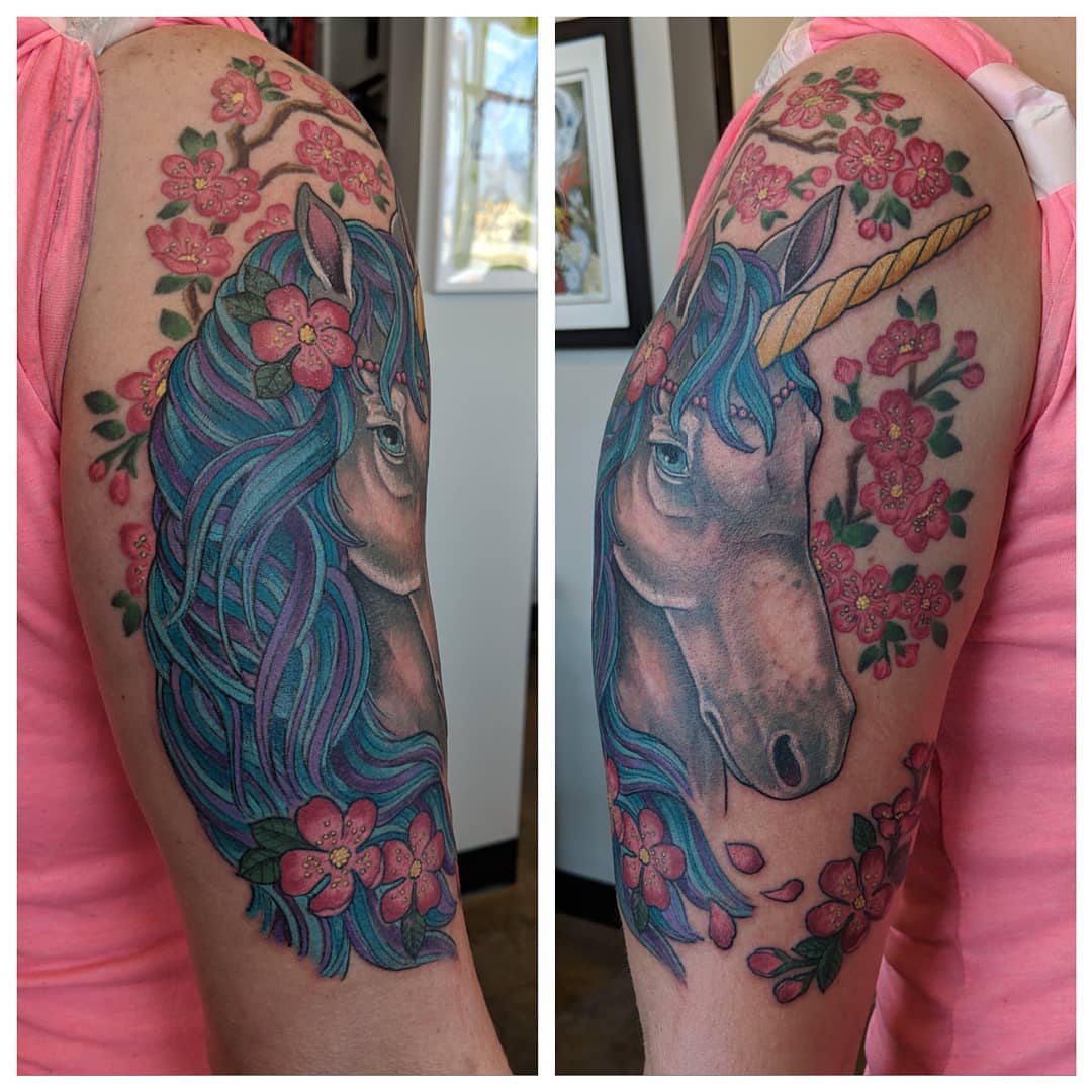 Unicorn Tattoo by Sheila Anderson at Crimson Empire Tattoo in Edmonton Alberta Canada